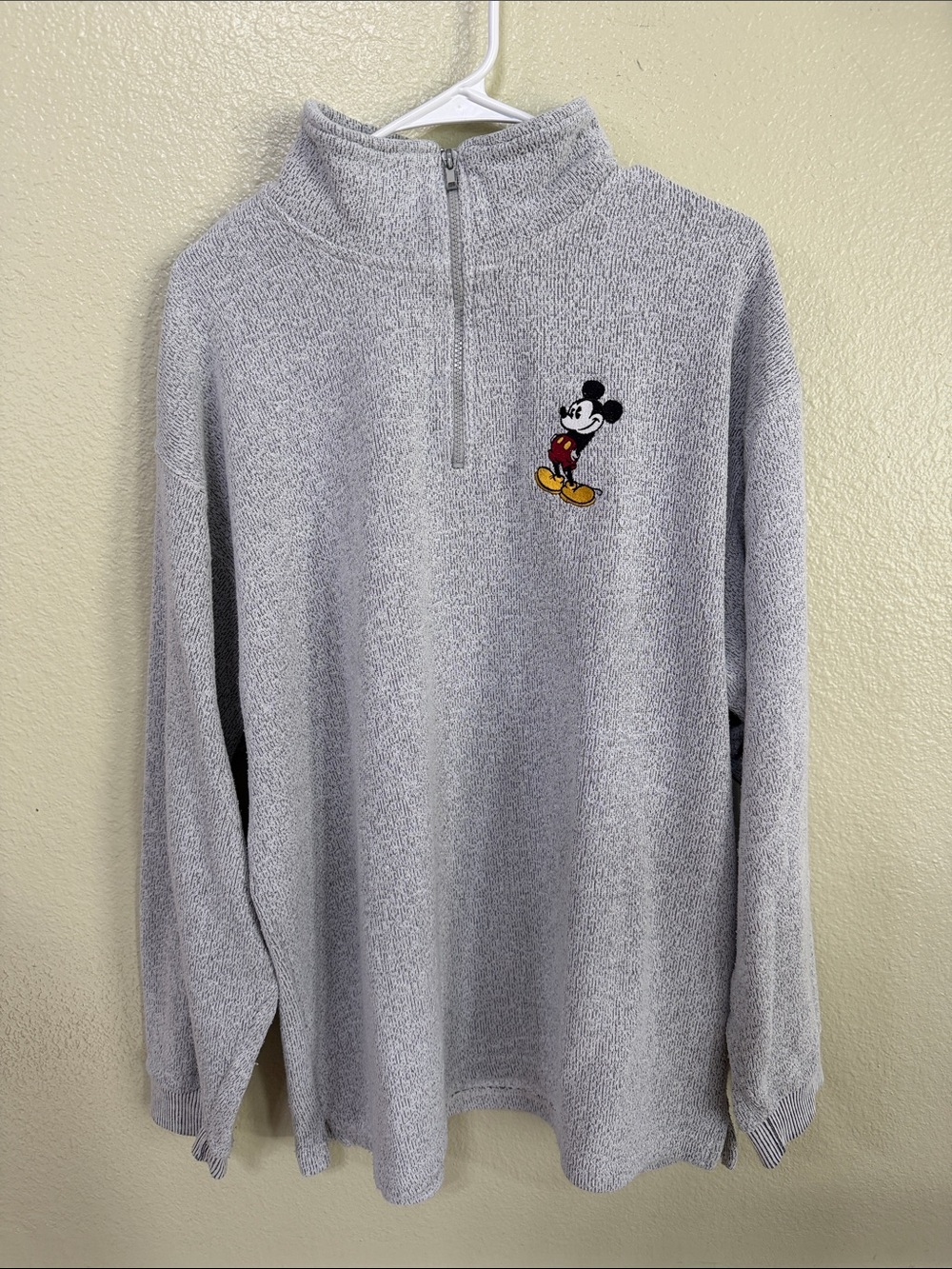 Disney Light Gray Quarter-Zip Sweater with Mickey Embroidery